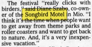 Shaynes Place Motel & Cabins (Songbird Motel) - Jan 1997 Article (newer photo)